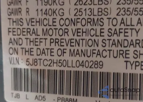 2020 Acura Rdx Technology Package z USA, uszkodzony, nr VIN 5J8TC2H50LL040289